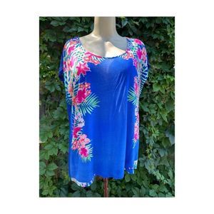 Vintage 90s Candy Couture Plus Floral Top Dolman Drop Shoulder Short Sleeve 4X